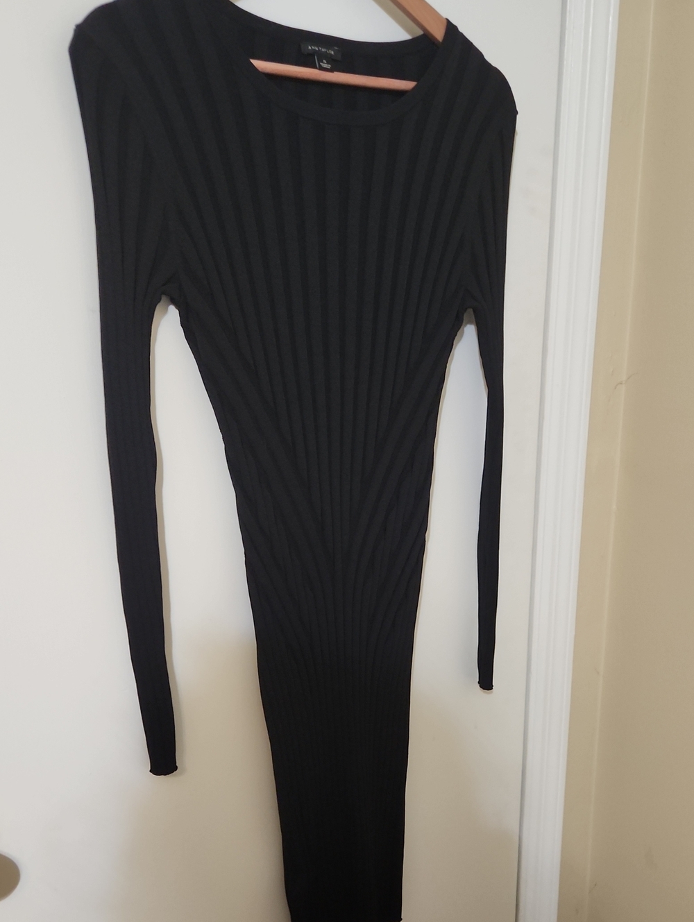 Ann Taylor Black Ribbed Long Sleeve Bodycon Dress